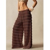 image:imageRoseSeek Womens Crochet Lace Pants Ruffle Layered Elastic Waist Mesh Bathing Suit Cover Up Beach PantsCoffee Brown