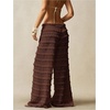 image:imageRoseSeek Womens Crochet Lace Pants Ruffle Layered Elastic Waist Mesh Bathing Suit Cover Up Beach PantsCoffee Brown