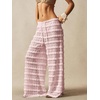image:imageRoseSeek Womens Crochet Lace Pants Ruffle Layered Elastic Waist Mesh Bathing Suit Cover Up Beach PantsPink