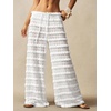 image:imageRoseSeek Womens Crochet Lace Pants Ruffle Layered Elastic Waist Mesh Bathing Suit Cover Up Beach PantsPure White