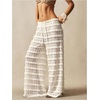 image:imageRoseSeek Womens Crochet Lace Pants Ruffle Layered Elastic Waist Mesh Bathing Suit Cover Up Beach PantsWhite