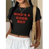 image:imageRoseSeek Womens Cropped Letter Graphic T Shirt Crewneck Short Sleeve Slogan Tee StreetwearBlack