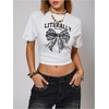 image:imageRoseSeek Womens Cropped Letter Graphic T Shirt Crewneck Short Sleeve Slogan Tee StreetwearLace Bow White