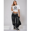image:imageRoseSeek Womens Cropped Letter Graphic T Shirt Crewneck Short Sleeve Slogan Tee StreetwearLace Bow White