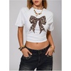 image:imageRoseSeek Womens Cropped Letter Graphic T Shirt Crewneck Short Sleeve Slogan Tee StreetwearWhite Bow Cheetah