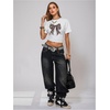 image:imageRoseSeek Womens Cropped Letter Graphic T Shirt Crewneck Short Sleeve Slogan Tee StreetwearWhite Bow Cheetah