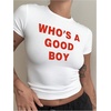 image:imageRoseSeek Womens Cropped Letter Graphic T Shirt Crewneck Short Sleeve Slogan Tee StreetwearWhite and Red