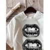 image:imageRoseSeek Womens Cute Bowknot Graphic Tees Crewneck Short Sleeve T Shirts Casual Summer TopsWhite Lips