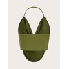 image:imageRoseSeek Womens Draped Backless Halter Top Asymmetrical Hem Slim Fit Camisole Top ClubwearGreen