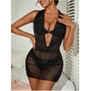 image:imageRoseSeek Womens Draped Halter Sheer Mesh Beach Dresses Backless Sleeveless Mini Swimsuit Cover Up BeachwearBlack