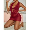 image:imageRoseSeek Womens Draped Halter Sheer Mesh Beach Dresses Backless Sleeveless Mini Swimsuit Cover Up BeachwearBurgundy