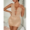 image:imageRoseSeek Womens Draped Halter Sheer Mesh Beach Dresses Backless Sleeveless Mini Swimsuit Cover Up BeachwearKhaki