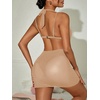 image:imageRoseSeek Womens Draped Halter Sheer Mesh Beach Dresses Backless Sleeveless Mini Swimsuit Cover Up BeachwearKhaki