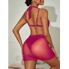 image:imageRoseSeek Womens Draped Halter Sheer Mesh Beach Dresses Backless Sleeveless Mini Swimsuit Cover Up BeachwearRed Violet