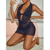 image:imageRoseSeek Womens Draped Halter Sheer Mesh Beach Dresses Backless Sleeveless Mini Swimsuit Cover Up BeachwearRoyal Blue