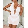 image:imageRoseSeek Womens Draped Halter Sheer Mesh Beach Dresses Backless Sleeveless Mini Swimsuit Cover Up BeachwearWhite