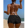 image:imageRoseSeek Womens Drawstring Waist Crochet Cover Up Shorts Tie Front Hollow Out BottomBlack