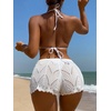image:imageRoseSeek Womens Drawstring Waist Crochet Cover Up Shorts Tie Front Hollow Out BottomWhite