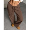 image:imageRoseSeek Womens Drawstring Waist Straight Streetwear Long Wide Leg Pants Casual Loose Baggy Workout Long Fall SweatpantsCoffee Brown
