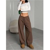 image:imageRoseSeek Womens Drawstring Waist Straight Streetwear Long Wide Leg Pants Casual Loose Baggy Workout Long Fall SweatpantsCoffee Brown
