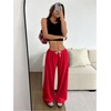 image:imageRoseSeek Womens Drawstring Waist Straight Streetwear Long Wide Leg Pants Casual Loose Baggy Workout Long Fall SweatpantsDark Red