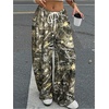 image:imageRoseSeek Womens Drawstring Waist Straight Streetwear Long Wide Leg Pants Casual Loose Baggy Workout Long Fall SweatpantsDeep Camo
