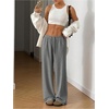 image:imageRoseSeek Womens Drawstring Waist Straight Streetwear Long Wide Leg Pants Casual Loose Baggy Workout Long Fall SweatpantsDeep Grey