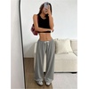 image:imageRoseSeek Womens Drawstring Waist Straight Streetwear Long Wide Leg Pants Casual Loose Baggy Workout Long Fall SweatpantsGrey Solid