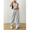 image:imageRoseSeek Womens Drawstring Waist Straight Streetwear Long Wide Leg Pants Casual Loose Baggy Workout Long Fall SweatpantsLight Grey
