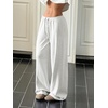image:imageRoseSeek Womens Drawstring Waist Straight Streetwear Long Wide Leg Pants Casual Loose Baggy Workout Long Fall SweatpantsPlain Grey