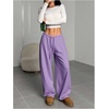 image:imageRoseSeek Womens Drawstring Waist Straight Streetwear Long Wide Leg Pants Casual Loose Baggy Workout Long Fall SweatpantsPure Purple