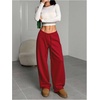 image:imageRoseSeek Womens Drawstring Waist Straight Streetwear Long Wide Leg Pants Casual Loose Baggy Workout Long Fall SweatpantsRed