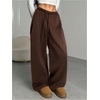 image:imageRoseSeek Womens Drawstring Waist Straight Streetwear Long Wide Leg Pants Casual Loose Baggy Workout Long Fall SweatpantsSoft Brown
