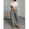 image:imageRoseSeek Womens Drawstring Waist Straight Streetwear Long Wide Leg Pants Casual Loose Baggy Workout Long Fall SweatpantsSoft Grey