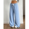 image:imageRoseSeek Womens Drawstring Waist Straight Streetwear Long Wide Leg Pants Casual Loose Baggy Workout Long Fall SweatpantsSolid Blue