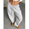 image:imageRoseSeek Womens Drawstring Waist Straight Streetwear Long Wide Leg Pants Casual Loose Baggy Workout Long Fall SweatpantsSweatpant Pure Light Grey