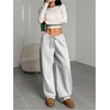 image:imageRoseSeek Womens Drawstring Waist Straight Streetwear Long Wide Leg Pants Casual Loose Baggy Workout Long Fall SweatpantsSweatpant Pure Light Grey