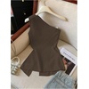 image:imageRoseSeek Womens Dressy One Shoulder Tops Slim Fit Peplum Tops with Slit Elegant Tank TopsCoffee Brown