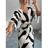 image:imageRoseSeek Womens Elegant Graphic Twist Front Dress 34 Ruffle Sleeve Silky Maxi Dress Bodycon Cocktail Dresses with SlitApricot