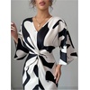 image:imageRoseSeek Womens Elegant Graphic Twist Front Dress 34 Ruffle Sleeve Silky Maxi Dress Bodycon Cocktail Dresses with SlitApricot