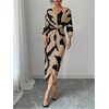 image:imageRoseSeek Womens Elegant Graphic Twist Front Dress 34 Ruffle Sleeve Silky Maxi Dress Bodycon Cocktail Dresses with SlitKhaki