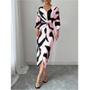 image:imageRoseSeek Womens Elegant Graphic Twist Front Dress 34 Ruffle Sleeve Silky Maxi Dress Bodycon Cocktail Dresses with SlitPink