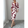 image:imageRoseSeek Womens Elegant Graphic Twist Front Dress 34 Ruffle Sleeve Silky Maxi Dress Bodycon Cocktail Dresses with SlitRed Violet