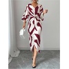 image:imageRoseSeek Womens Elegant Graphic Twist Front Dress 34 Ruffle Sleeve Silky Maxi Dress Bodycon Cocktail Dresses with SlitRed Violet
