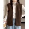 image:imageRoseSeek Womens Fleece Mock Neck Vest Zip Up Sleeveless Tops Jackets Fall ClothesBrown