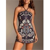 image:imageRoseSeek Womens Floral Boho Dress Criss Cross Tie Backless Mini Dresses Halter A Line SundressBlack Pattern