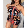 image:imageRoseSeek Womens Floral Boho Dress Criss Cross Tie Backless Mini Dresses Halter A Line SundressBlack Print