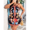 image:imageRoseSeek Womens Floral Boho Dress Criss Cross Tie Backless Mini Dresses Halter A Line SundressBlack Print