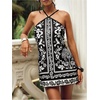 image:imageRoseSeek Womens Floral Boho Dress Criss Cross Tie Backless Mini Dresses Halter A Line SundressBlack and White