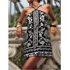 image:imageRoseSeek Womens Floral Boho Dress Criss Cross Tie Backless Mini Dresses Halter A Line SundressBlack and White